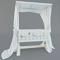 White Wooden Baby Crib With Delicate Flowing Canopy And Railings