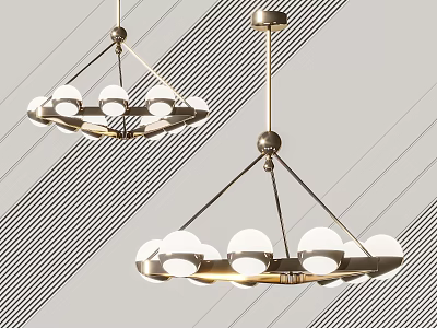 Modern Chandeliers With Metal Frame And White Spherical Bulbs For Interior Decor 3d model