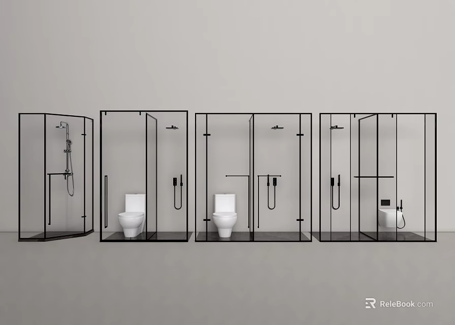 Modern Glass Bathroom Partition Design With Shower Compartments And Toilet Facilities 3d model 