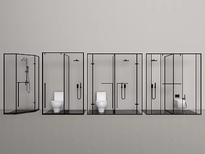Modern Glass Bathroom Partition Design With Shower Compartments And Toilet Facilities 3d model