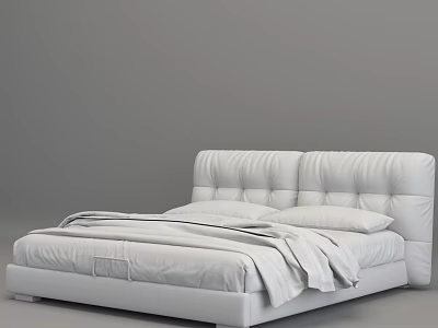 Modern White Double Bed With Padded Headboard And Cozy Bed Sheets 3d model