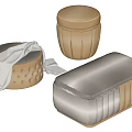 Upholstered Sofa Stools in Various Styles with Tufted and Striped Designs 3d model