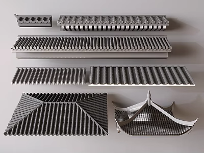 Assortment of Traditional Chinese Architectural Components Including Tiles and Eaves 3d model