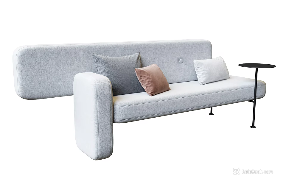 Comfortable Gray Multi Seater Sofa with Soft Pillows and Black Side Table 3d model