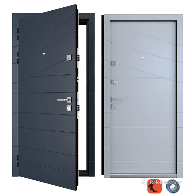 Modern Swing Door Design With Dark Blue And Light Gray Panels And Metal Handles 3d model 