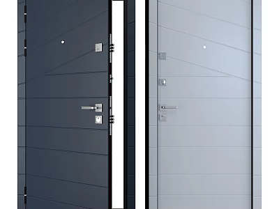 Modern Swing Door Design With Dark Blue And Light Gray Panels And Metal Handles 3d model