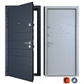 Modern Swing Door Design With Dark Blue And Light Gray Panels And Metal Handles