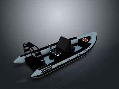 Modern Black And White Inflatable Boat With Seats And Console Design 3d model