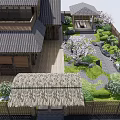 Serene Japanese Garden Showcasing Rockery Stones Cherry Blossoms And Wooden Structures