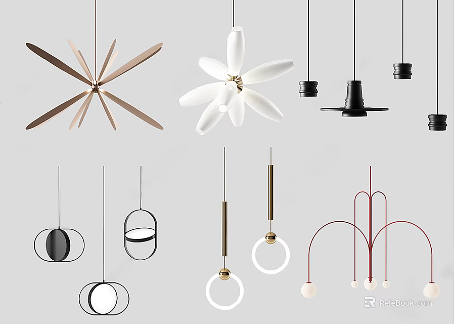 Diverse Modern Pendant Lights With Creative Flower Geometric And Multi Arm Designs 3d model