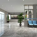 Modern Lobby Interior With LOGO Wall Reception Desk Plants Sofa And Marble Floor