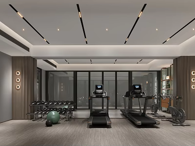 Modern Fitness Gym Interior With Treadmills Dumbbells Exercise Ball And Workout Equipment 3d model