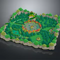 Cartoon Heart Shaped Scene With Green Trees Grass Stone Fence And Circular Colorful Center