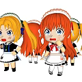 Cute Anime Style Dolls With Blonde And Orange Hair Twintails In Maid Outfits