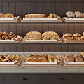 Delicious Fresh Assorted Bread on Bakery Display Shelves with Various Types