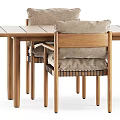 Light Wooden Dining Chair With Beige Fabric Cushion And Woven Seat For Table Set
