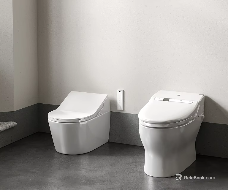 Two Modern White Smart Toilets In Bathroom Interior With Sleek Design And Clean Lines 3d model 