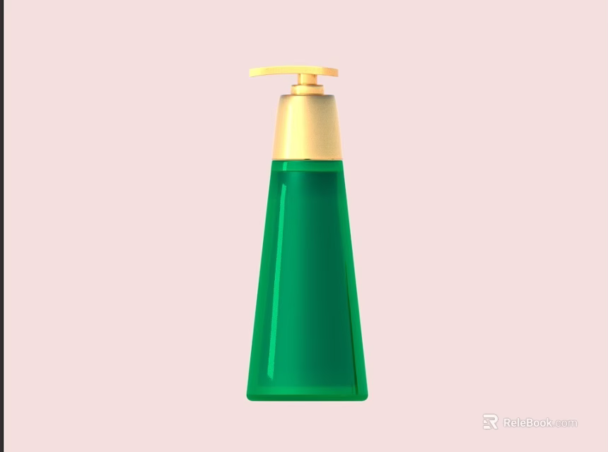 Stylish Green Cosmetic Perfume Bottle With Gold Pump On Pink Background 3d model 