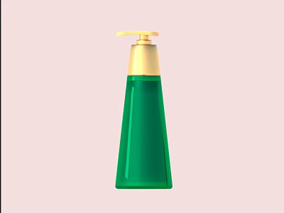 Stylish Green Cosmetic Perfume Bottle With Gold Pump On Pink Background 3d model