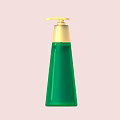 Stylish Green Cosmetic Perfume Bottle With Gold Pump On Pink Background