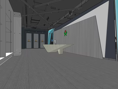 Modern Art Gallery Interior With Geometric Walls Display Cases And Sculpture 3d model