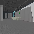 Modern Art Gallery Interior With Geometric Walls Display Cases And Sculpture