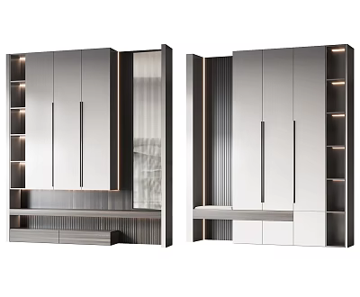 Modern Contemporary Shoe Cabinet With Mirrored Doors LED Lighting And Multi-layer Shelves 3d model