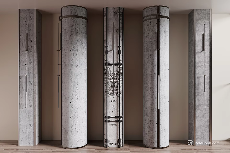 Concrete Columns With Modern Metal Structural Details In Interior Design Setting 3d model 