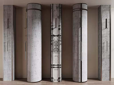 Concrete Columns With Modern Metal Structural Details In Interior Design Setting 3d model