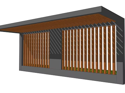 Modern Pergola Design with Wooden Slats Gray Roof and Green Plants at Base 3d model
