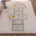 Kids Room Square Carpet With Rainbow Sun Cloud Star Shell Patterns Light Color Pink Border 3d model