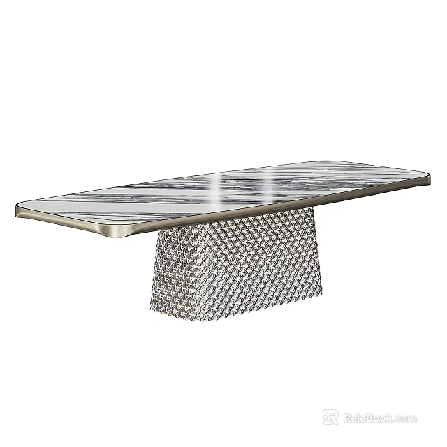 Elegant Modern Polished Marble Dining Table With Intricate Geometric Metal Mesh Base Design 3d model 