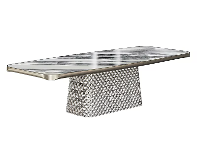 Elegant Modern Polished Marble Dining Table With Intricate Geometric Metal Mesh Base Design 3d model
