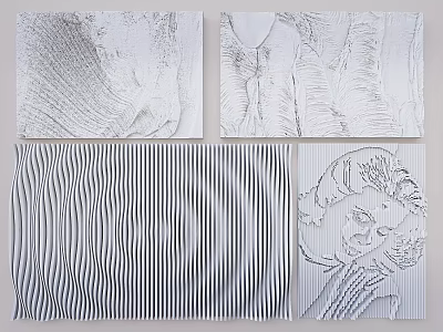 Sofa Backdrop Wall Art With Textured Carved Panels Abstract Stripes And Figural Designs 3d model