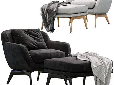 Modern Single Sofa with Ottoman Throw Blanket and Wooden Legs Design 3d model