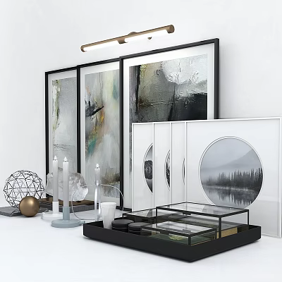 Modern Decorative Ornament Combination With Art Frames Candlesticks Geometric Ornaments And Display Tray 3d model