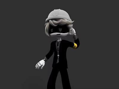 3D Game Movie Character With Gray Hard Hat Light Hair Black Suit White Gloves 3d model