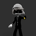 3D Game Movie Character With Gray Hard Hat Light Hair Black Suit White Gloves