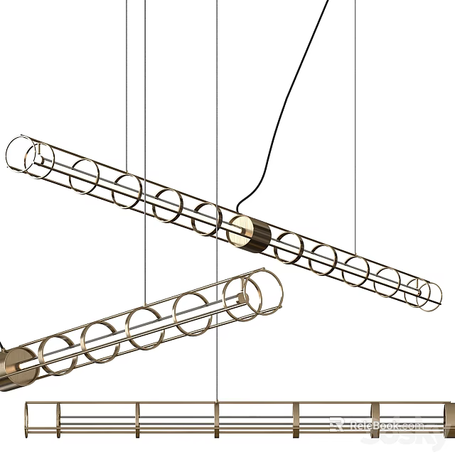 Modern Linear Chandelier With Circular Metal Ring Design For Interior Spaces 3d model