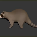 Low Poly 3D Raccoon Model With Brown Color Striped Tail And Distinct Facial Features
