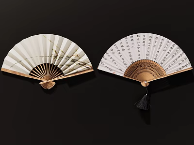 Traditional Chinese Fan Pendant With Landscape Pattern Calligraphy And Tassel Decoration 3d model
