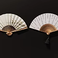 Traditional Chinese Fan Pendant With Landscape Pattern Calligraphy And Tassel Decoration