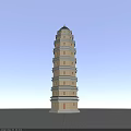 Traditional Ancient Stone Pagoda with Multiple Floors Ornate Windows and Classic Spire 3d model