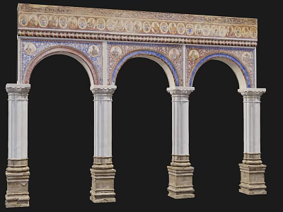 Classical Roman Columns with Arched Top and Ornate Mosaic Decorative Design 3d model