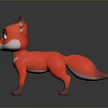 Cute Red Fox 3D Character With Green Eyes And White Belly On Black Surface