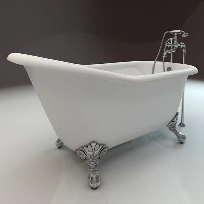 Elegant White Freestanding Bathtub With Ornate Metal Feet And Silver Faucet 3d model