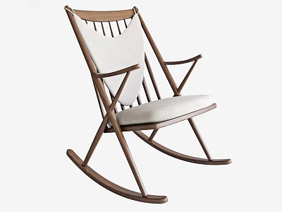 Modern Wooden Rocking Chair With White Cushion And Minimalist Design 3d model