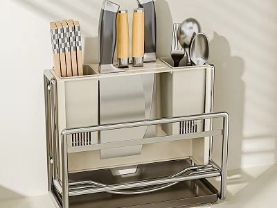 Stainless Steel Kitchen Countertop Organizer Rack With Knives And Spoons Storage 3d model