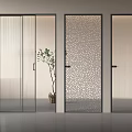 Modern Interior Glass Doors With Black Frames Diverse Patterns Stripes And Laser Cut Design 3d model