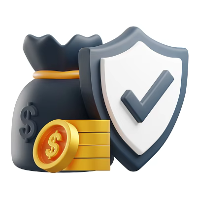 Decorative Ornament Set With Money Bag Shield Gold Coin Gold Bar Dollar Sign Check Mark 3d model